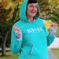 Image of green Rivet Patterns Alpine Sweatshirt with hood, pocket, cuffs and hem band.