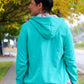 Image of green Rivet Patterns Alpine Sweatshirt with hood, pocket, cuffs and hem band.